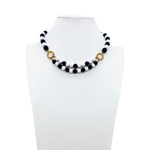 Vintage Monet Navy Blue & White Double Stranded Layered Beaded Collar Necklace
